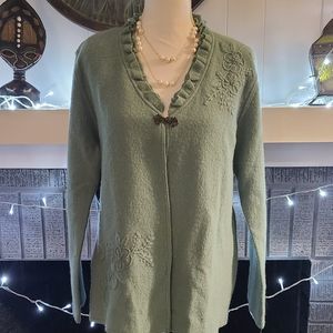 Alfred Dunner Small 100% Wool Cardigan With Floral Embroidery